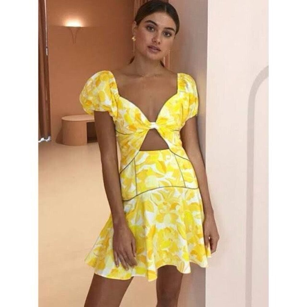 Significant Other Cutout Linen Floral Mini Dress Size US 4